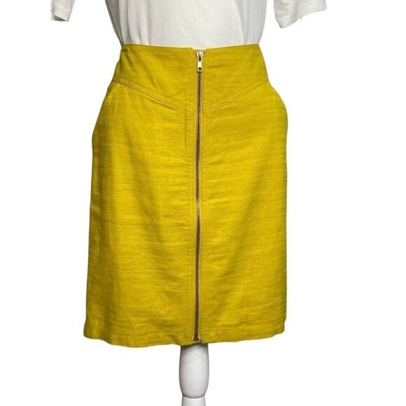 Love 21 Marigold‎ Yellow Linen Blend Zip Front Pockets Pencil Skirt Small - Picture 1 of 7